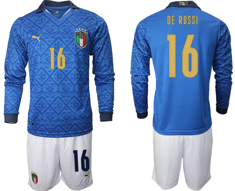 Men 2021 European Cup Italy home Long sleeve #16 soccer jerseys->italy jersey->Soccer Country Jersey